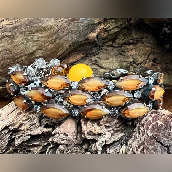 Danny Pollak Bracelet Smoky Gold Yellow Crystals Clear Crystals White 7.5” Sz ML - Picture 3 of 11